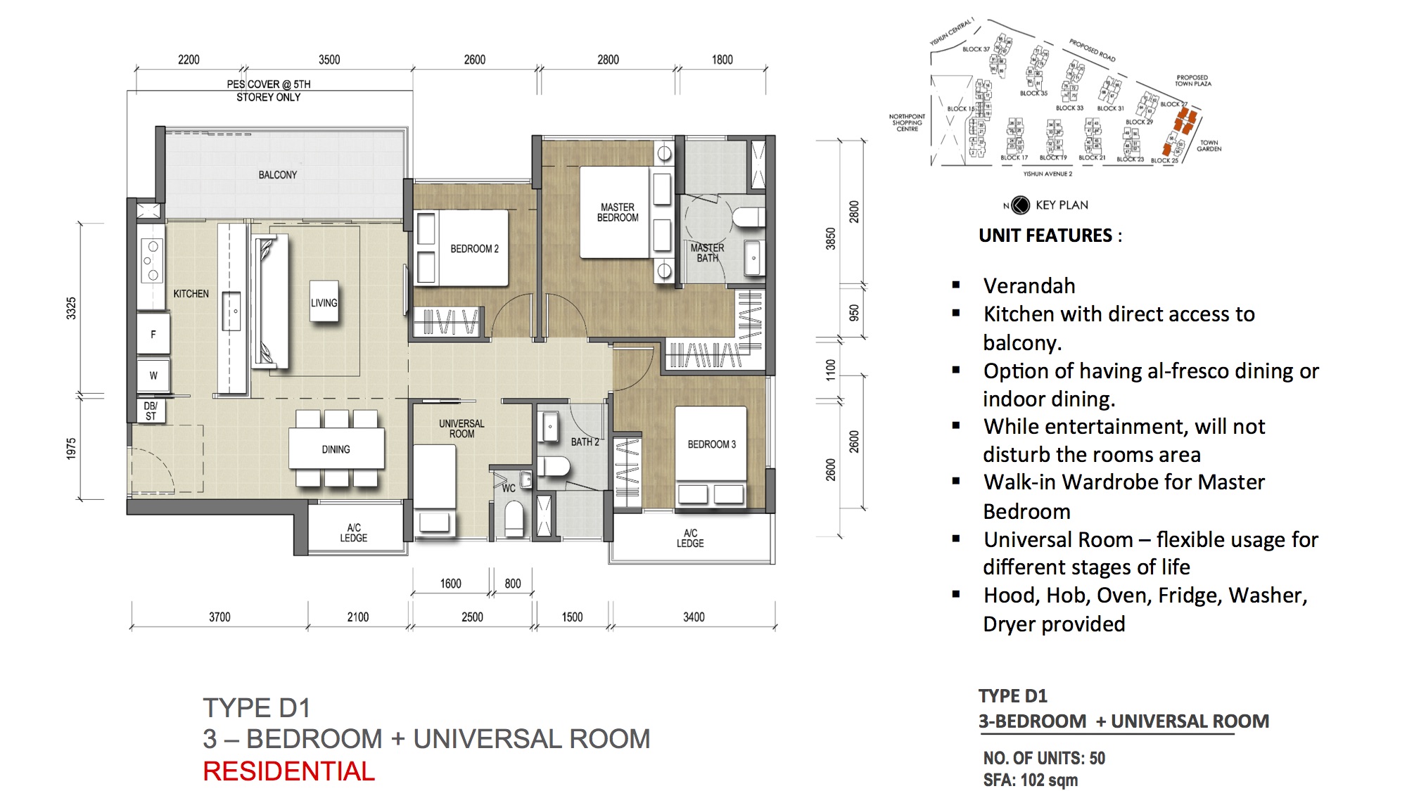 Type D1 - 3-Bedroom + Universal Room